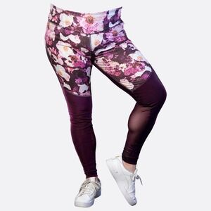 Nike Power Dri-FIT Legend Floral Mesh Tights Port Wine Purple Plus XL 1X